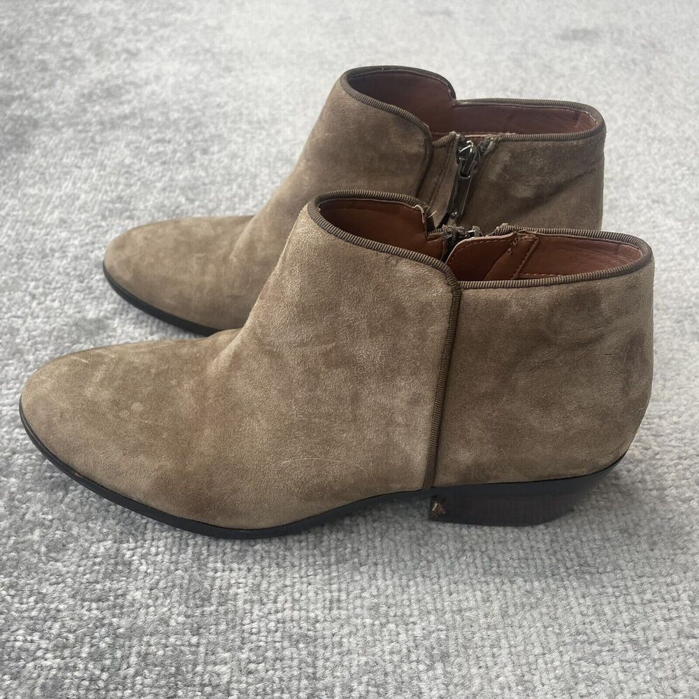 Sam Edelman Petty Taupe Suede Ankle Boots Womens 8.5W Low Stacked Heel Booties